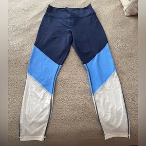 Fabletics Women’s PowerHold Tri-Tone Leggings - Navy, Blue, and White